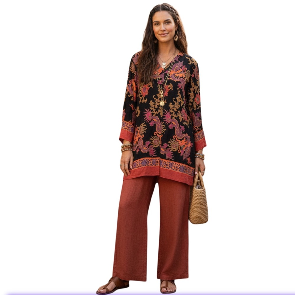 VTG Diane von‎ Furstenberg Silk Assets Dragon Print Tunic Blouse - Picture 11 of 11